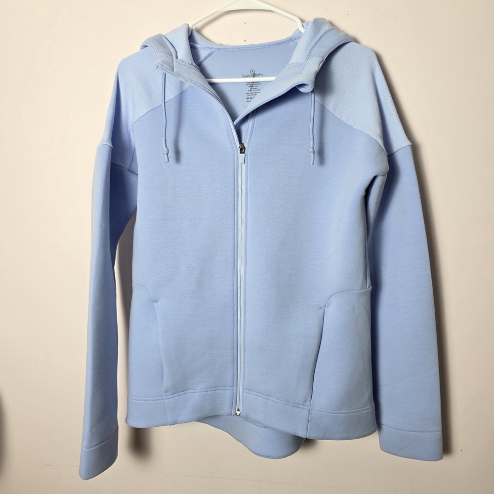 Sweaty Betty Zip Up Hoodie Medium Light Blue Athleisure Jacket Cozy Activewear